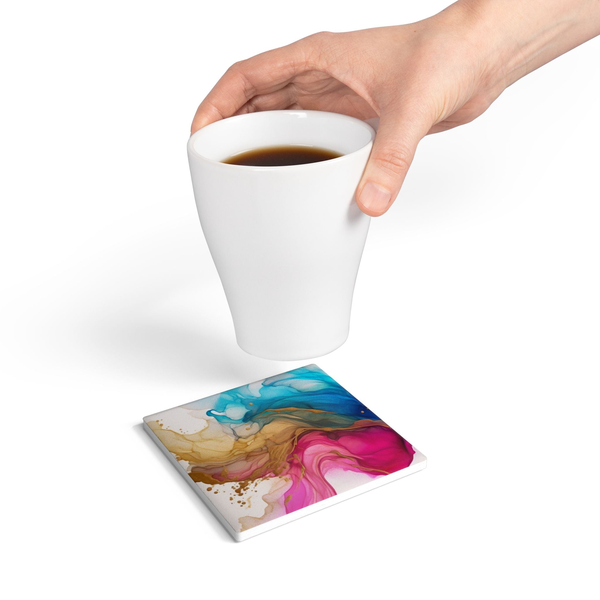 Abstract Alcohol Ink Ceramic Coaster - Colorful Marble Art Drink Coaster