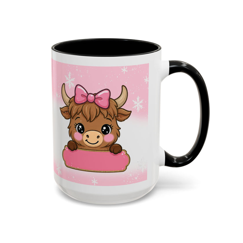 Cute Highland Cow Coffee Mug — Pink Accent Mug with Bow (11/15oz)