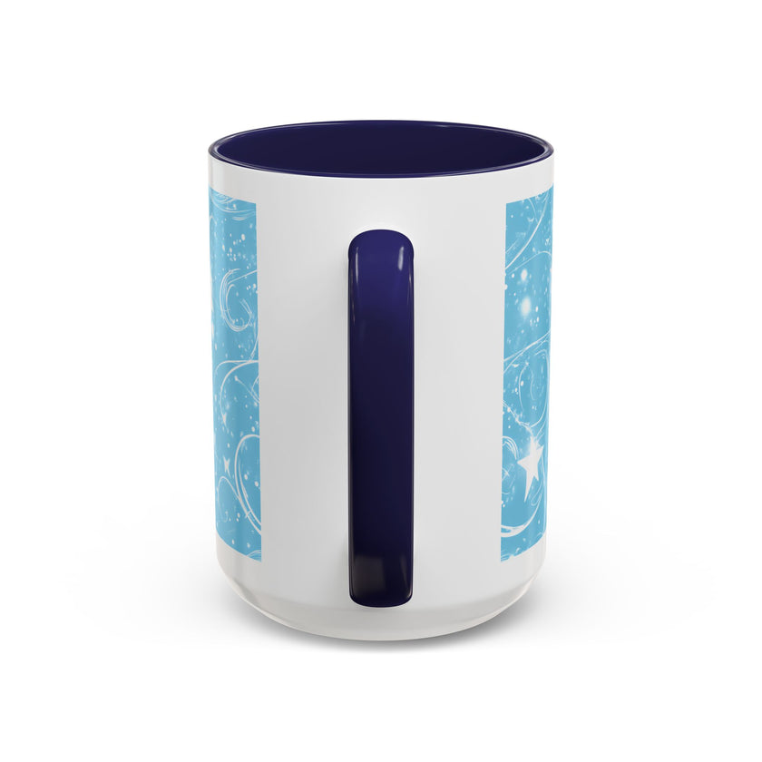 Snowflake Swirl Accent Coffee Mug — Blue Winter Holiday Ceramic Mug (11/15oz)