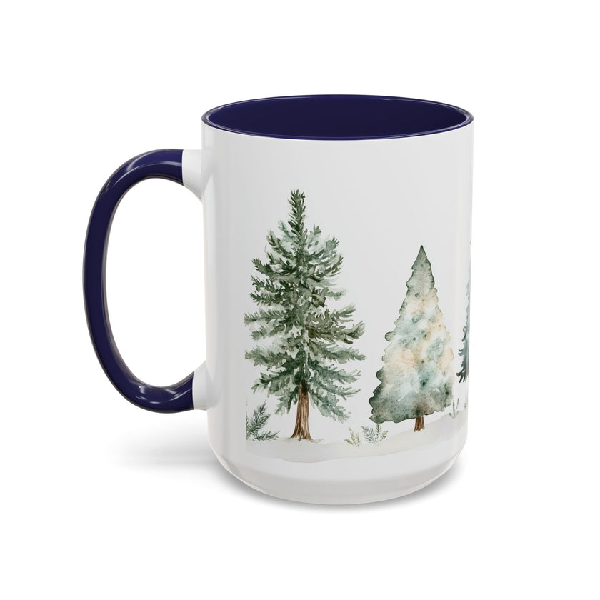 Watercolor Winter Trees Accent Coffee Mug — 11/15oz