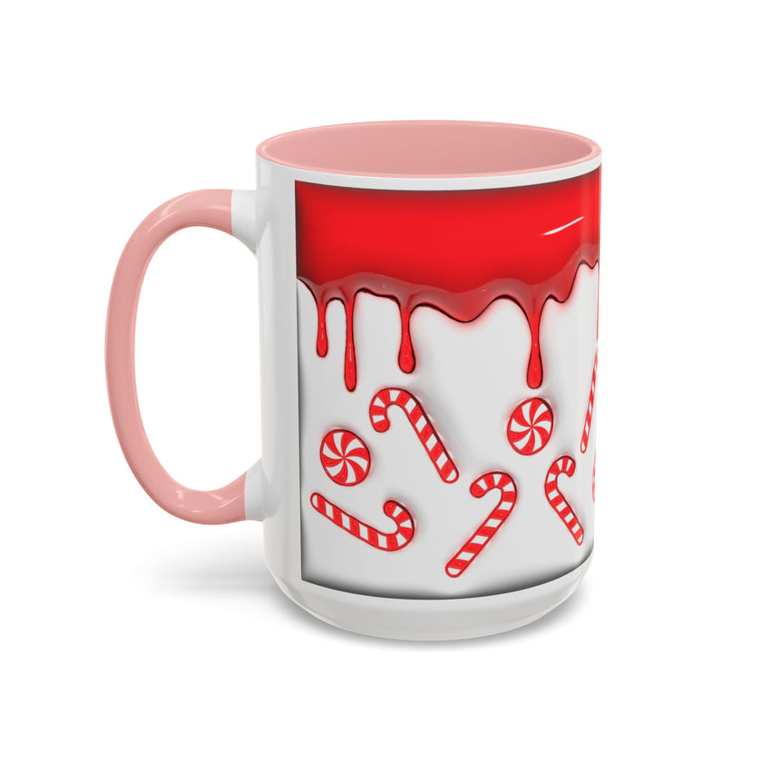 Candy Cane Accent Coffee Mug — Red Drip Holiday Peppermint Design (11/15oz)