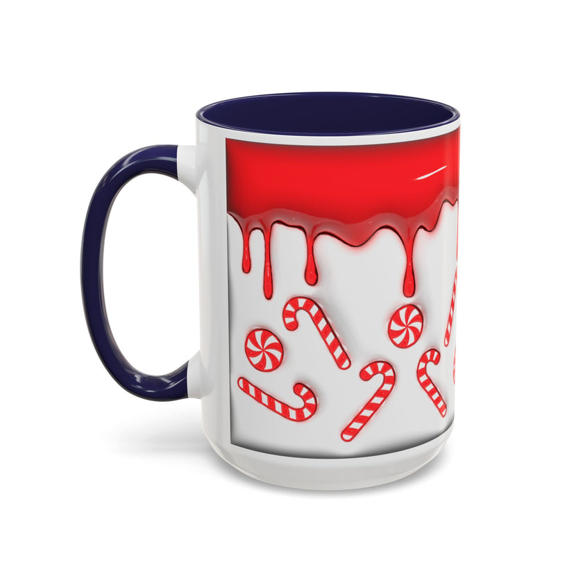 Candy Cane Accent Coffee Mug — Red Drip Holiday Peppermint Design (11/15oz)