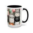 Cute Cat Pattern Accent Coffee Mug — Happy Kittens with Balloons (11/15 oz)