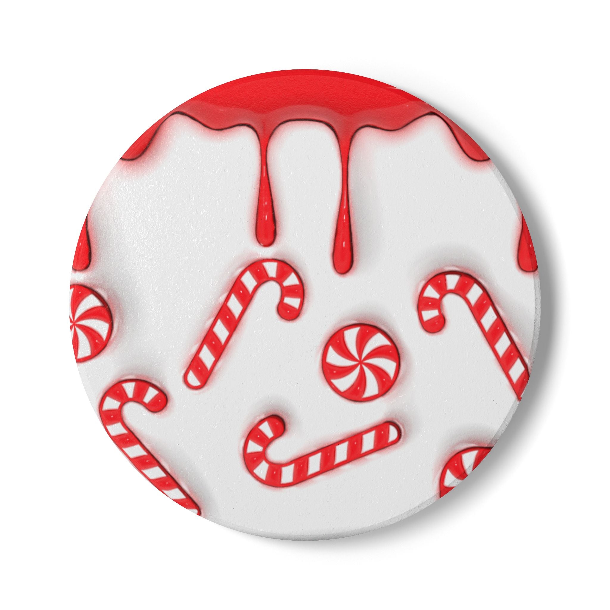 Ceramic Coaster — Red Candy Cane Holiday Drink Coaster