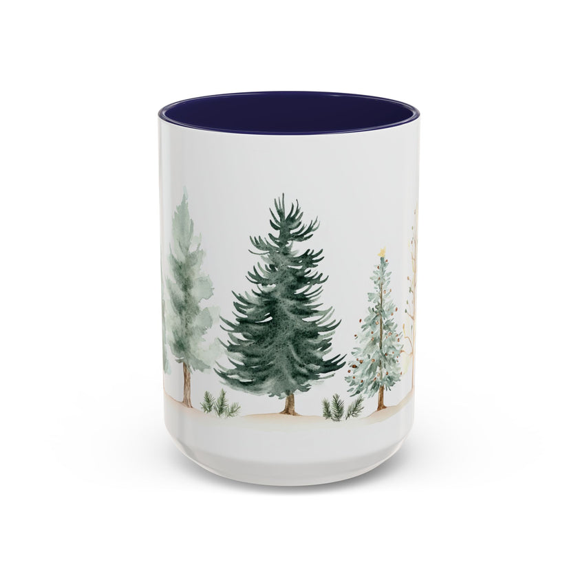 Pine Forest Accent Coffee Mug — Watercolor Christmas Trees (11/15oz)