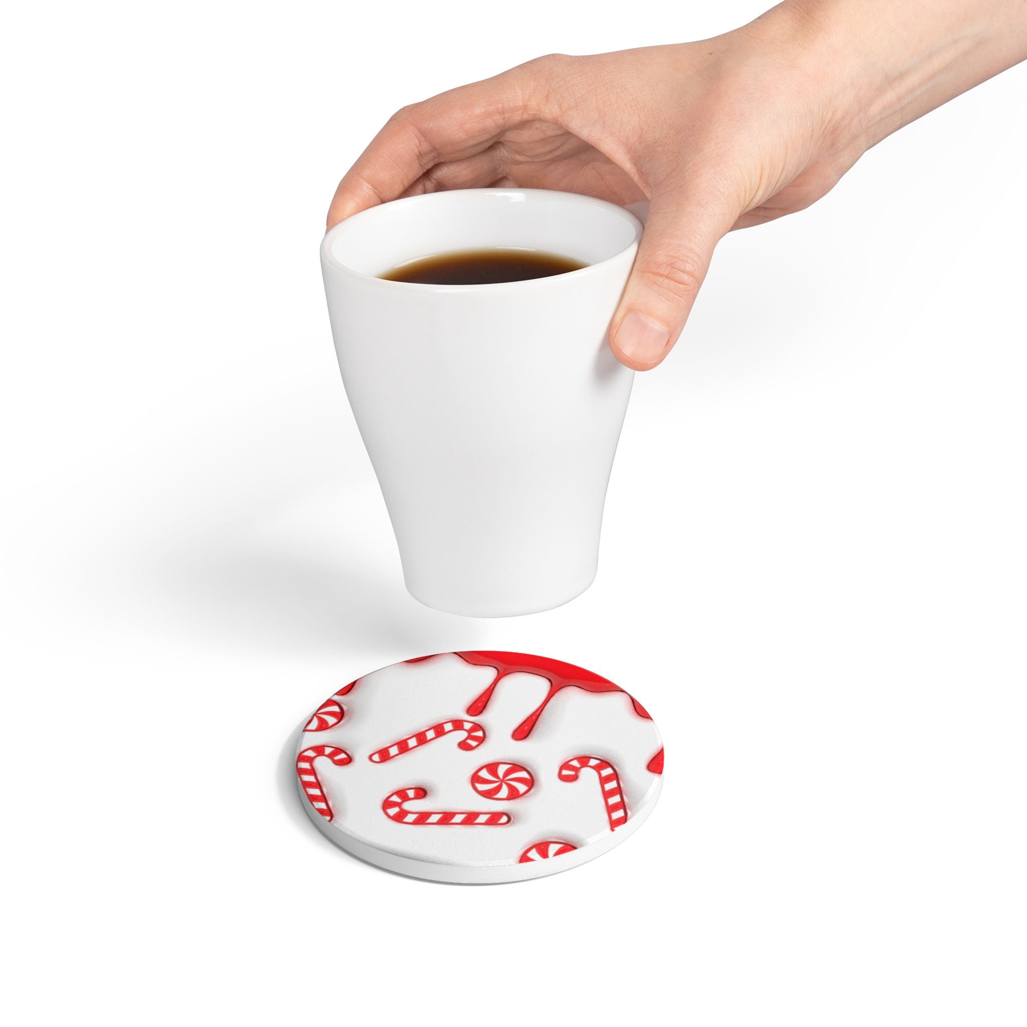 Ceramic Coaster — Red Candy Cane Holiday Drink Coaster
