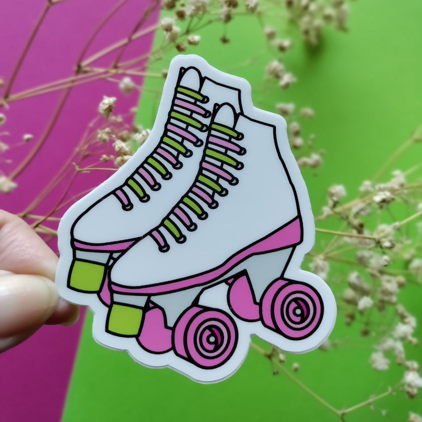 Preppy 80's Style Green and Pink Roller Skates Large Sticker