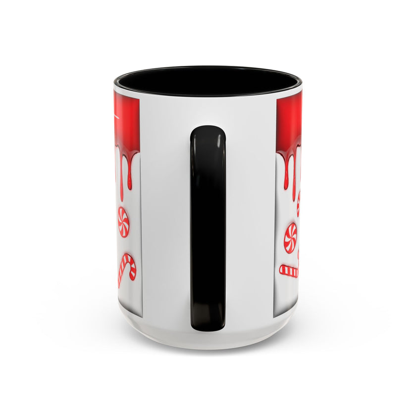 Candy Cane Accent Coffee Mug — Red Drip Holiday Peppermint Design (11/15oz)