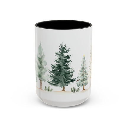 Pine Forest Accent Coffee Mug — Watercolor Christmas Trees (11/15oz)