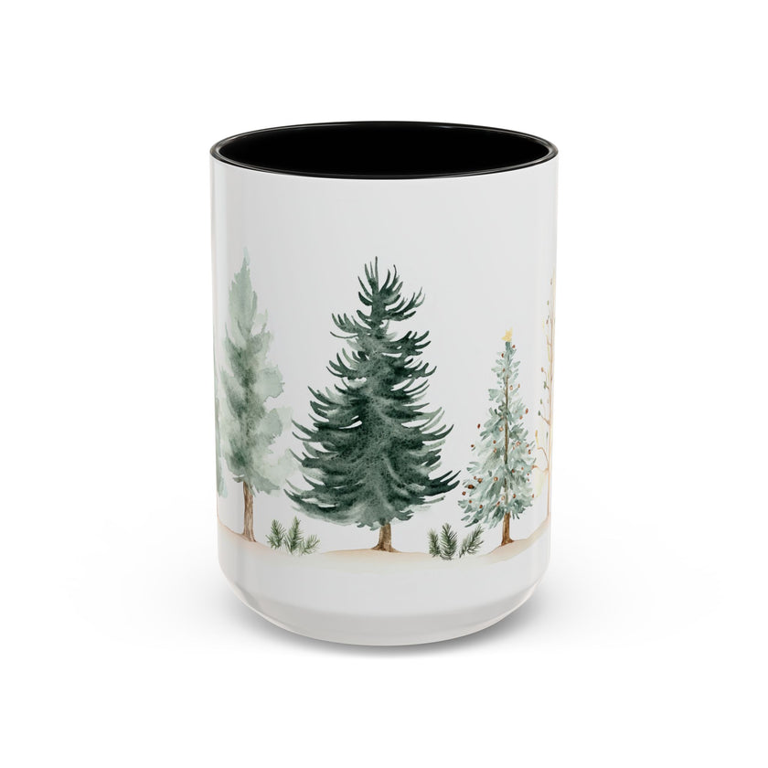 Pine Forest Accent Coffee Mug — Watercolor Christmas Trees (11/15oz)