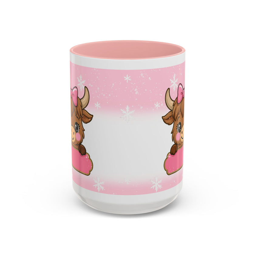 Cute Highland Cow Coffee Mug — Pink Accent Mug with Bow (11/15oz)