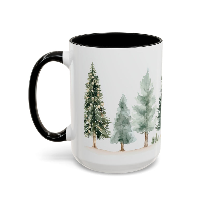 Pine Forest Accent Coffee Mug — Watercolor Christmas Trees (11/15oz)