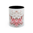 Floral Paper-Cut Accent Coffee Mug — Pink & White Blossom Design (11/15 oz)