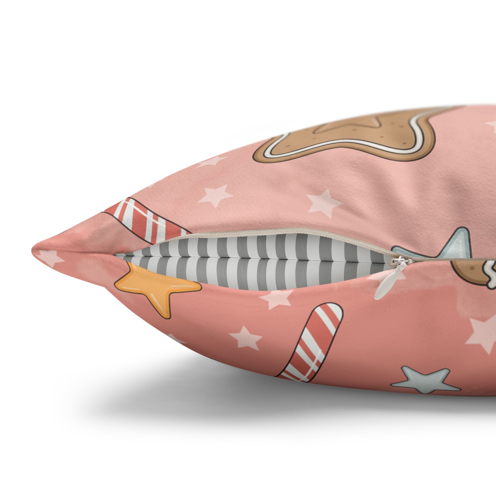 Gingerbread Cookies Pink Holiday Throw Pillow Cover — Faux Suede Square Pillowcase