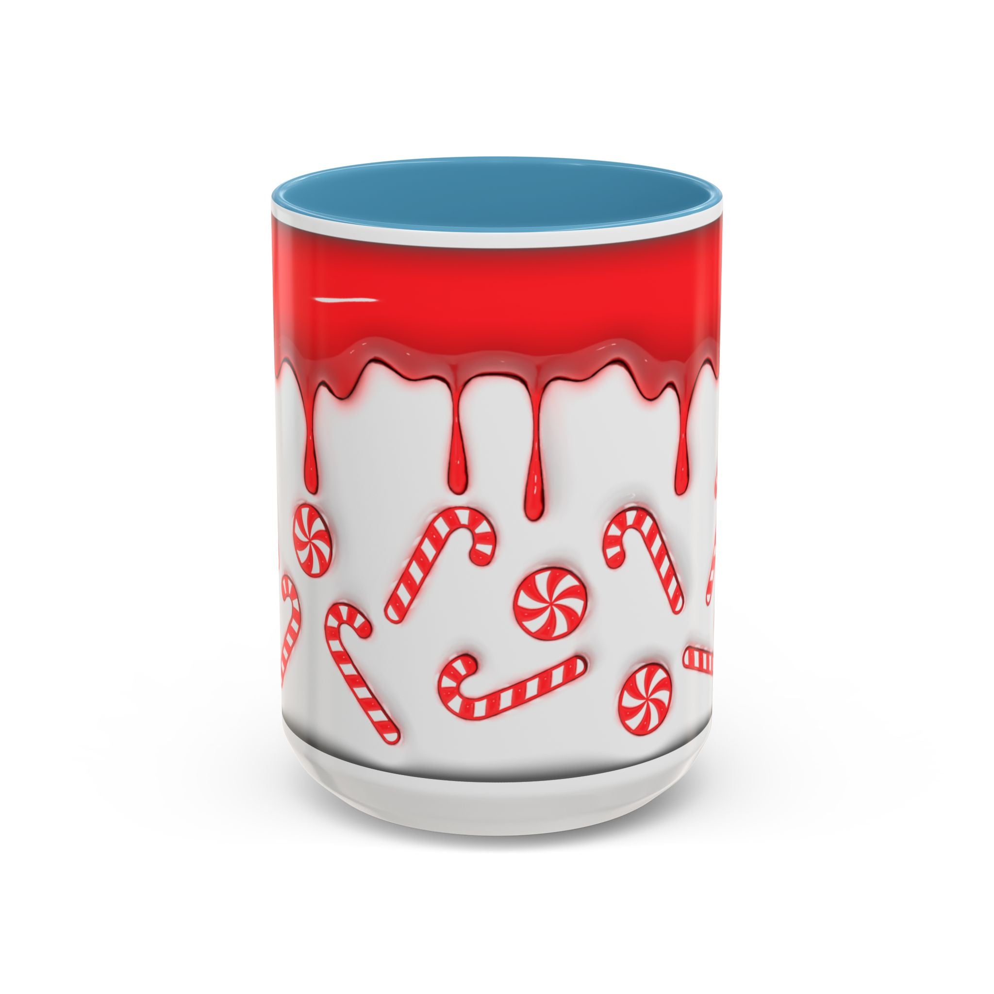 Candy Cane Accent Coffee Mug — Red Drip Holiday Peppermint Design (11/15oz)