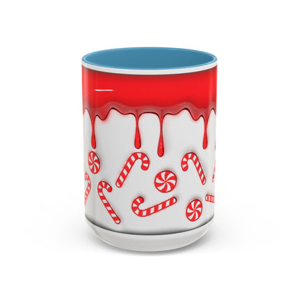 Candy Cane Accent Coffee Mug — Red Drip Holiday Peppermint Design (11/15oz)