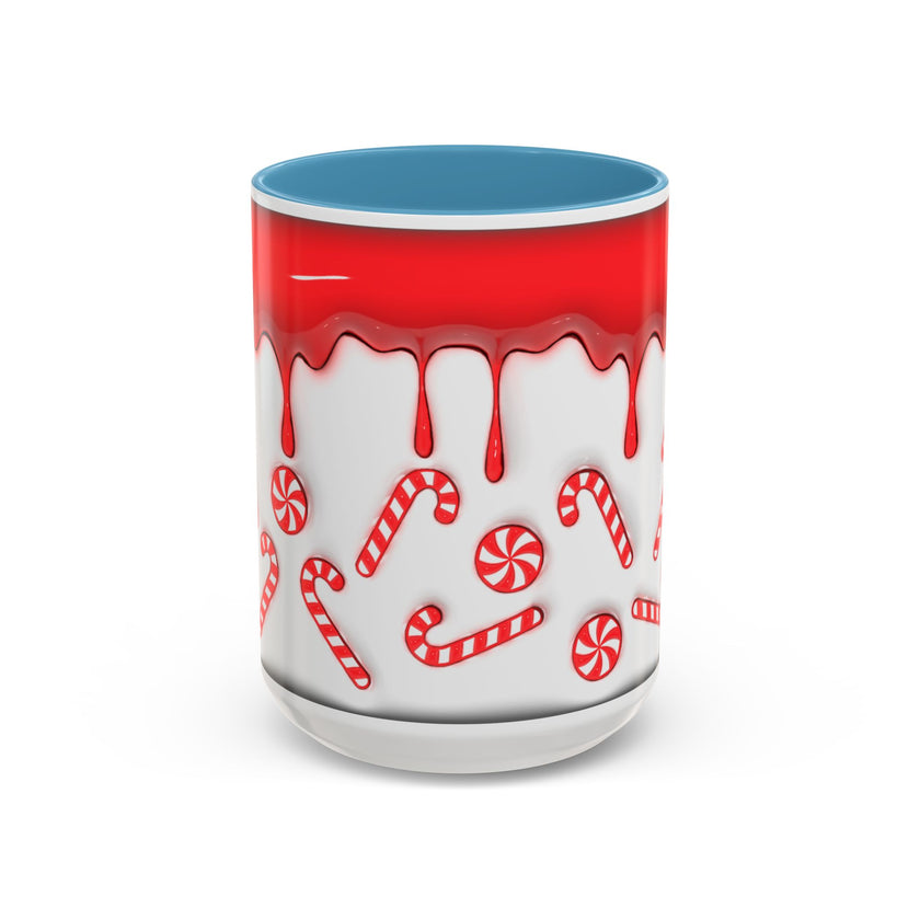 Candy Cane Accent Coffee Mug — Red Drip Holiday Peppermint Design (11/15oz)