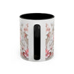 Floral Paper-Cut Accent Coffee Mug — Pink & White Blossom Design (11/15 oz)