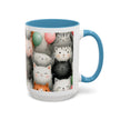 Cute Cat Pattern Accent Coffee Mug — Happy Kittens with Balloons (11/15 oz)