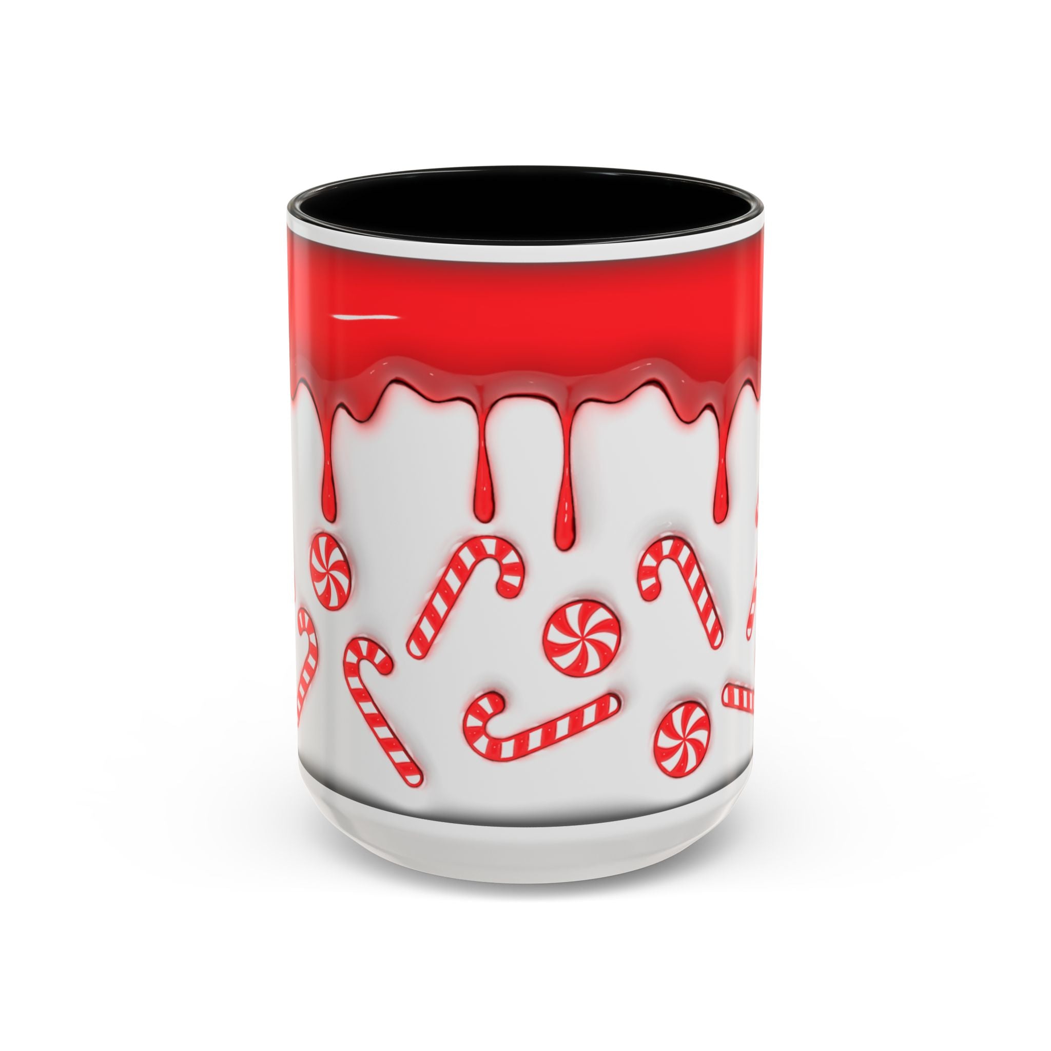 Candy Cane Accent Coffee Mug — Red Drip Holiday Peppermint Design (11/15oz)