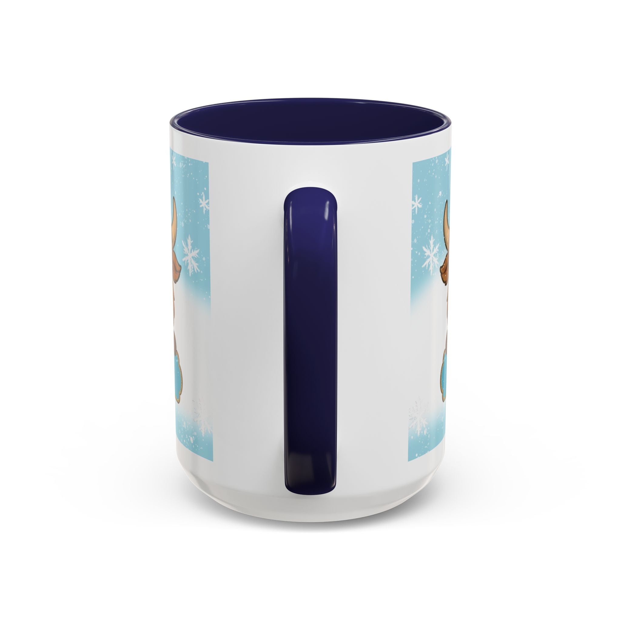Cute Highland Cow Accent Coffee Mug — Winter Snowflake Design