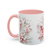 Floral Paper-Cut Accent Coffee Mug — Pink & White Blossom Design (11/15 oz)