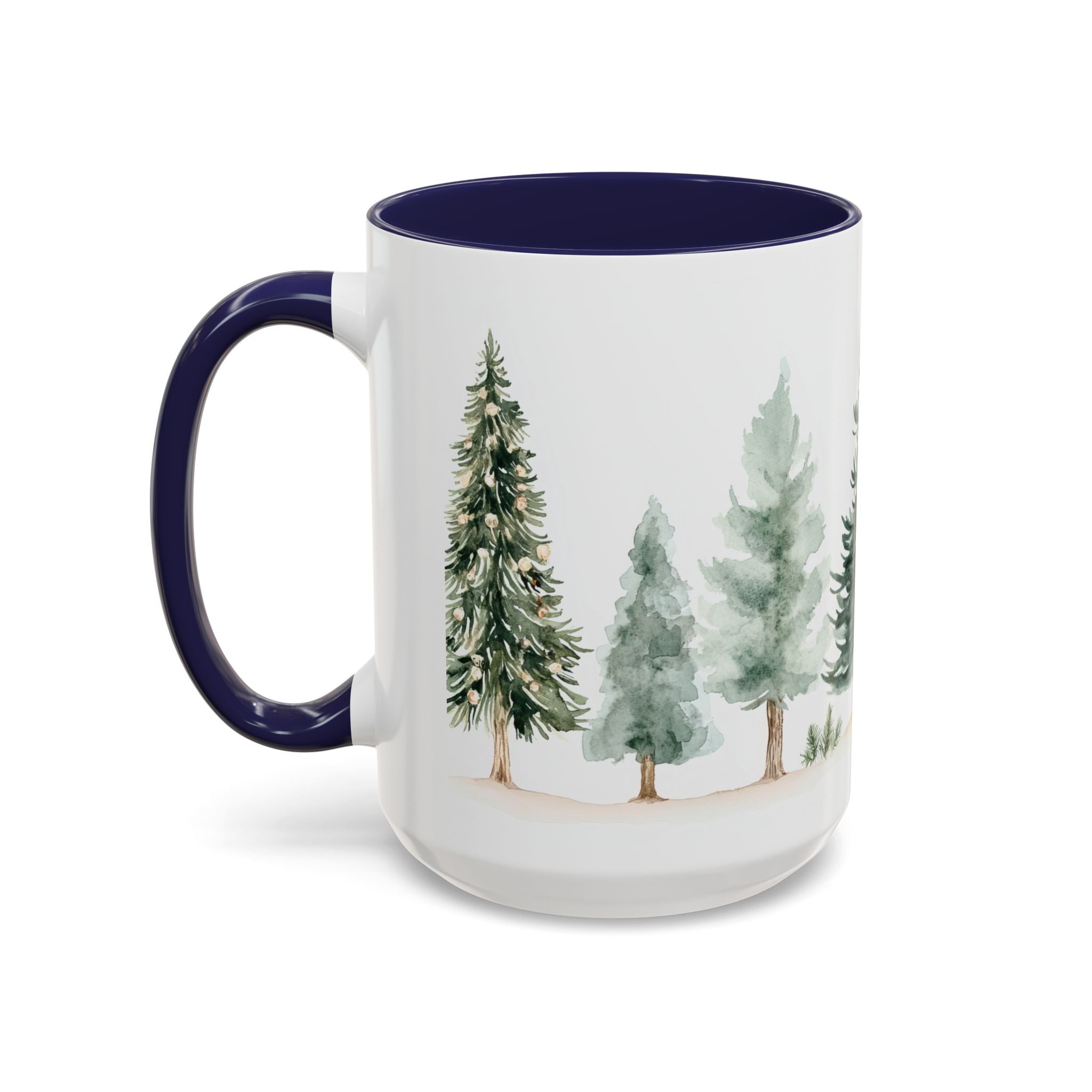 Pine Forest Accent Coffee Mug — Watercolor Christmas Trees (11/15oz)