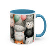 Cute Cat Pattern Accent Coffee Mug — Happy Kittens with Balloons (11/15 oz)