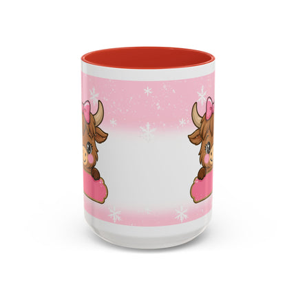 Cute Highland Cow Coffee Mug — Pink Accent Mug with Bow (11/15oz)