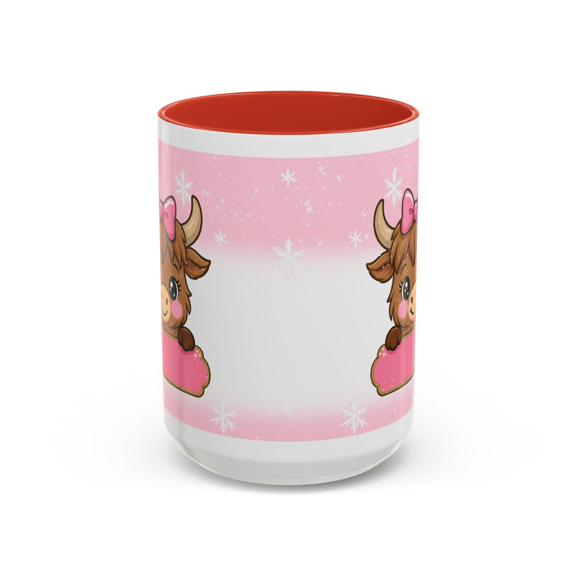 Cute Highland Cow Coffee Mug — Pink Accent Mug with Bow (11/15oz)