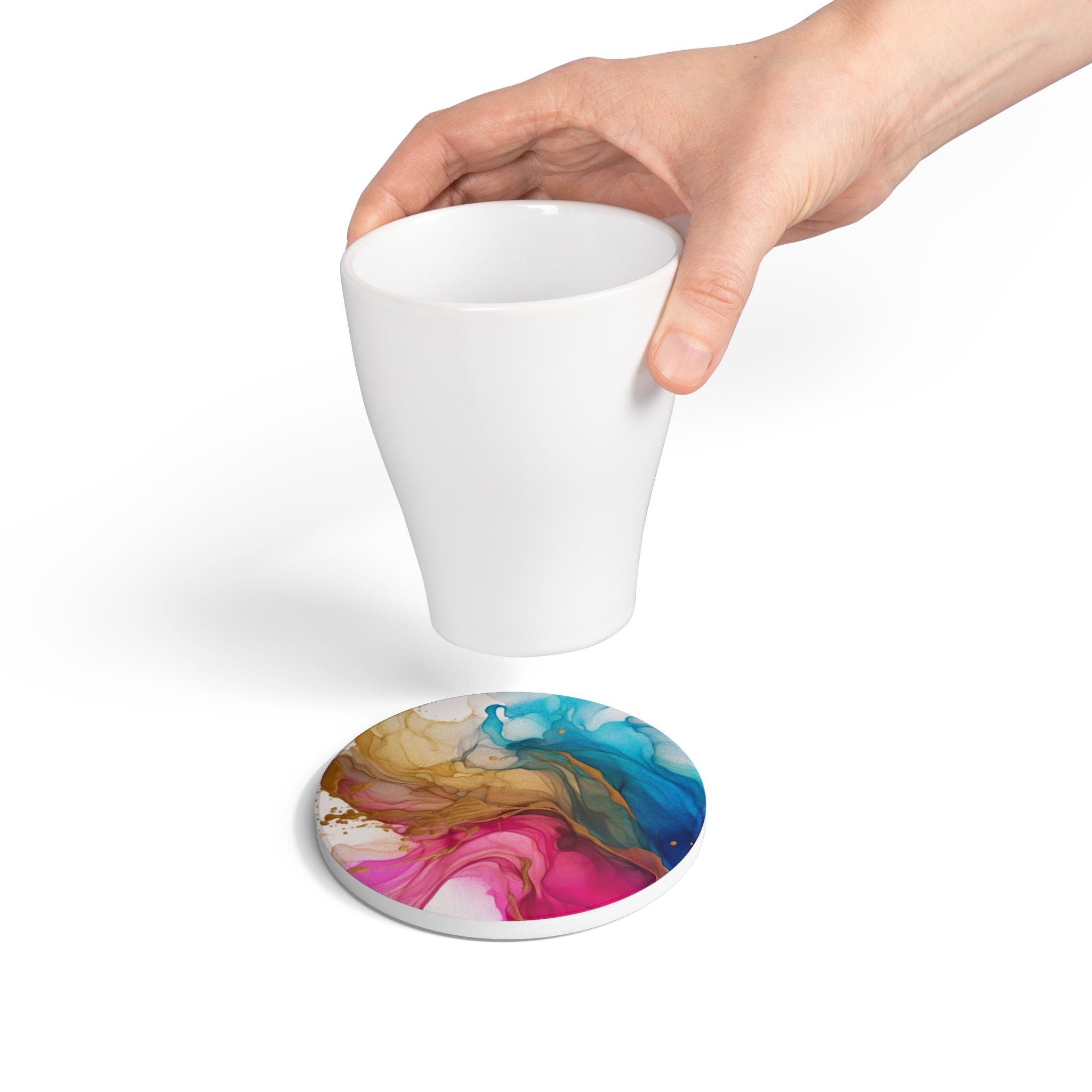 Abstract Marble Ceramic Coaster — Colorful Fluid Art Drink Coaster