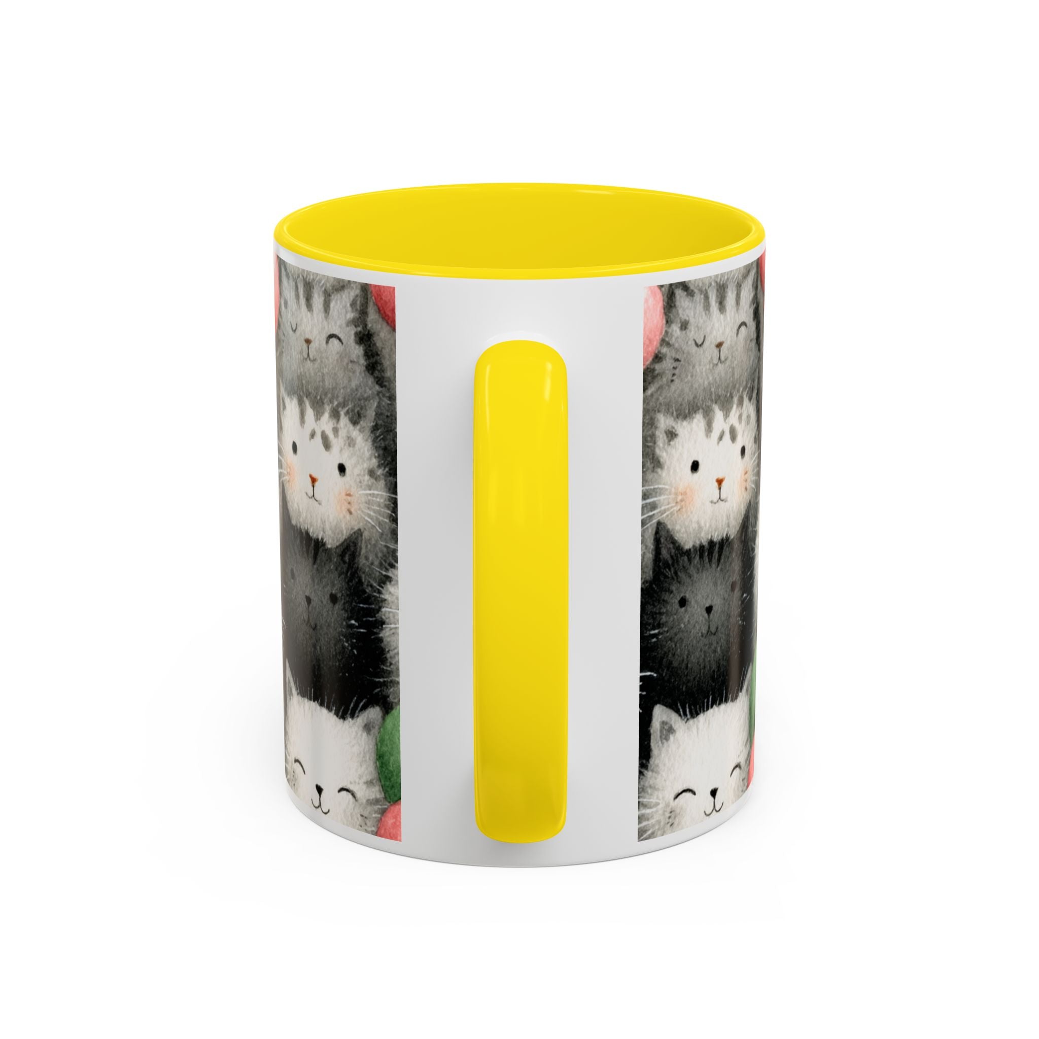 Cute Cat Pattern Accent Coffee Mug — Happy Kittens with Balloons (11/15 oz)