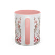Floral Paper-Cut Accent Coffee Mug — Pink & White Blossom Design (11/15 oz)