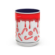 Candy Cane Accent Coffee Mug — Red Drip Holiday Peppermint Design (11/15oz)