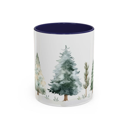 Watercolor Winter Trees Accent Coffee Mug — 11/15oz