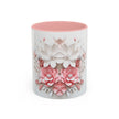 Floral Paper-Cut Accent Coffee Mug — Pink & White Blossom Design (11/15 oz)