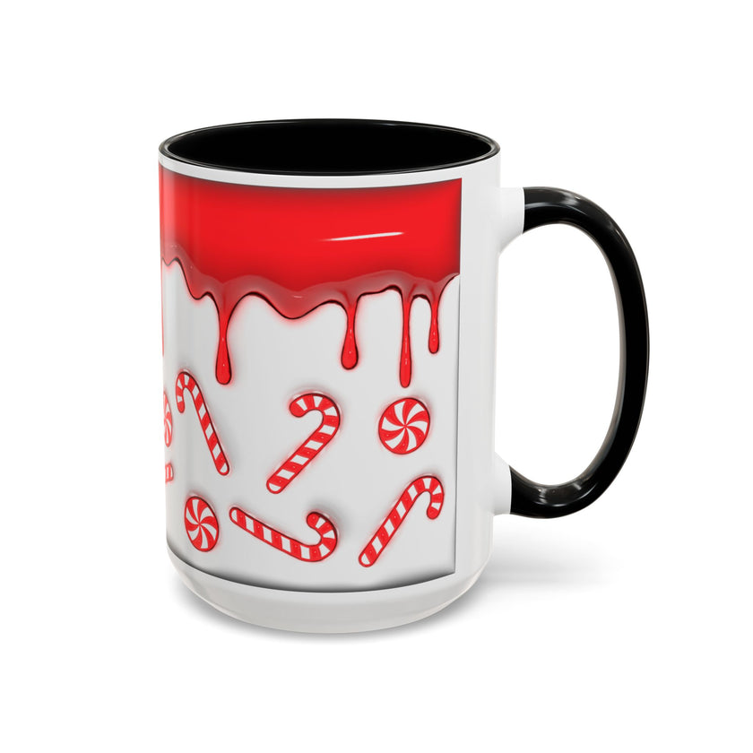 Candy Cane Accent Coffee Mug — Red Drip Holiday Peppermint Design (11/15oz)
