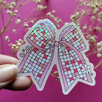 Large Waterproof Pink Glitter Disco Bow Coqutte Style Sticker
