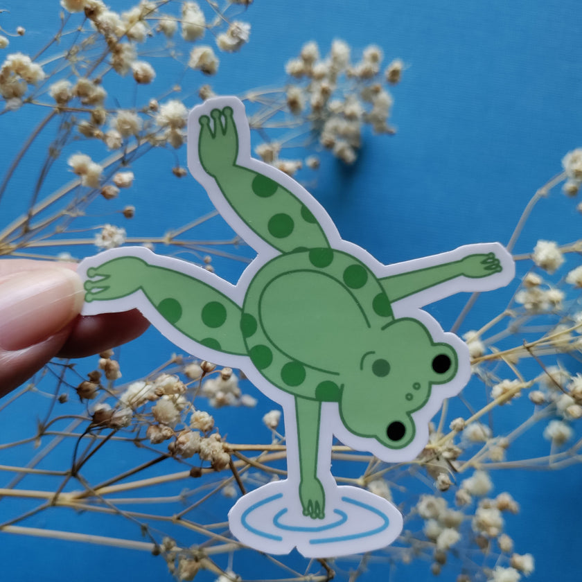 Spotted Frog Jumping in Water Gloss Sticker